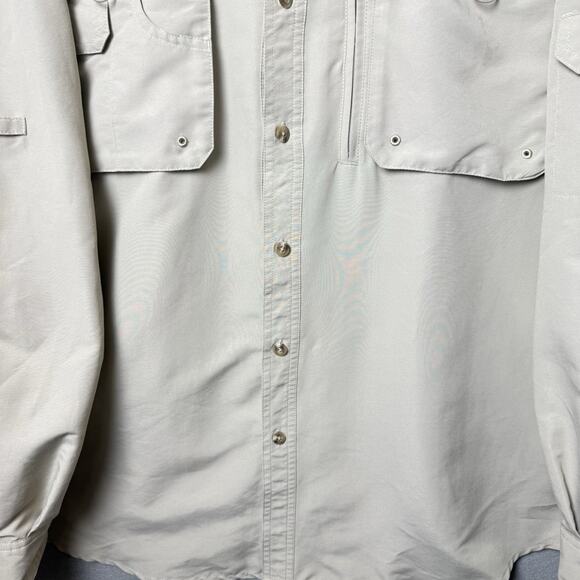 Quest Vented Back Long Sleeve Fishing Button Up Shirt Nylon Zip Tan Men’s XL - Picture 6 of 12